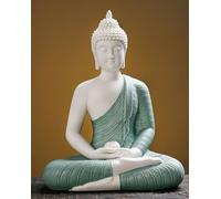 Qinlang 12 inch Green Buddha Statue for Home Decor, Ceramic Meditation Buddha Decoration for Home