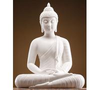 Qinlang 12 inch White Buddha Statue for Home Decor, Ceramic Meditation Buddha Decoration for Home