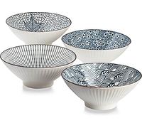 QINLANG 38 oz Japanese Ramen Bowls, Cereal Bowls, Soup Bowls, Pho Bowls, Noodle Bowls, Blue and White Ceramic Bowls Set of 4, 8 inches, Multicolor