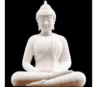 Qinlang 6 inch Small White Buddha Statue for Home Decor, Ceramic Meditation Buddha Decor for Home