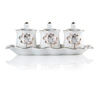 QINLANG White Buddhist 3 Altar Cups Set, Buddha Water Cup Set of 3, Ceramic Holy Water Offering Cup for Altar