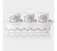 QINLANG White Buddhist 3 Altar Cups Set, Buddha Water Cup Set of 3, Ceramic Holy Water Offering Cups for Altar