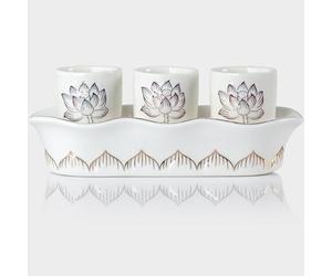QINLANG White Buddhist 3 Altar Cups Set, Buddha Water Cup Set of 3, Ceramic Holy Water Offering Cups for Altar