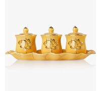 QINLANG Yellow Buddhist 3 Altar Cups Set, Buddha Water Cup Set of 3, Ceramic Holy Water Offering Cups for Altar