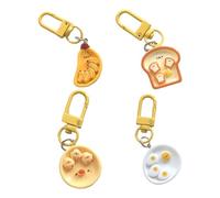 Qinlenyan 4Pcs Poached Egg Keychain Cartoon Miniature Toast Pendant Keychain Funny Key Pendant Breakfast Plate Charm Key Ring Wallet Handbag Car Keys Decoration Sets