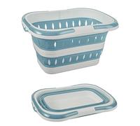Qinlenyan Collapsible Laundry Hamper Portable Storage Basket Folding Plastic Bath Caddy with Handle Large Capacity for Travel Home Blue
