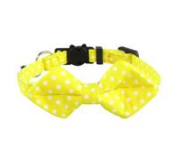 Qinlenyan Comfortable Durable Pet Collar with Bell Bowtie Cat Copper Solid Color Polka Dot Adjustable Kitten Puppy Buckle Rust-proof Yellow