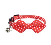 Qinlenyan Comfortable Durable Pet Collar with Bell Bowtie Cat Copper Solid Color Polka Dot Adjustable Kitten Puppy Buckle Rust-proof Red