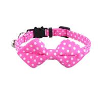 Qinlenyan Comfortable Durable Pet Collar with Bell Bowtie Cat Copper Solid Color Polka Dot Adjustable Kitten Puppy Buckle Rust-proof Pink