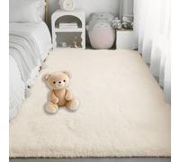 QINLIGAO Rug Shaggy 100 x 200 cm Thick Pile Non Shedding Fluffy Shaggy Super Soft Non Slip Rug Luxury for Living Room, Bedroom, Dining Room, and Home Office, Cream Color