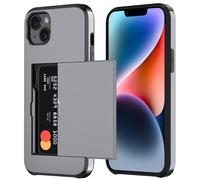 Qinmay Compatible with iPhone 14 Plus Case with Card Holder, Dual Layer Shockproof,Heavy Duty Protective Hidden Slot Slim Wallet Phone Cover ，Grey