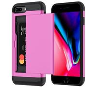 Qinmay Compatible with iPhone 7 Plus/8 Plus Case with Card Holder, Dual Layer Shockproof,Heavy Duty Protective Hidden Slot Slim Wallet Phone Cover，Pink