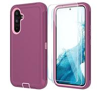 Qinmay Phone Case for Samsung Galaxy A54 5G Case with HD Screen Protector, Heavy Duty Shockproof & Dropproof 3-Layer Cover Phone Case for Galaxy A54 (WineRed Pink)