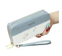 QINNIE Wallets Pu Leather Women Wallets Purses Double Zipper Women's Wallet Money Coin Holder Female Long Purse -blue