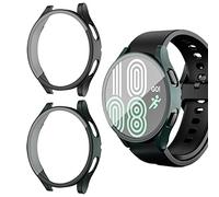 QINOUK [2 Pack] Hard PC Case for Samsung Galaxy Watch 4 40mm with Built in Tempered Glass Screen Protector,All Around Protective,Anti-Scratch Protective Film Case for Galaxy Watch 4 40mm-Black/Green