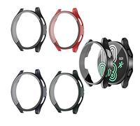 QINOUK [4 Pack] Hard PC Case for Samsung Galaxy Watch 4 44mm with Built in Tempered Glass Screen Protector,All Around Protective,Anti-Scratch Protect Case for Galaxy Watch 4 44mm-Black/Red/Blue/Green
