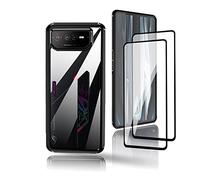QINOUK Case for Asus ROG Phone 6,[Anti-scratch] Transparent PC + Soft TPU Protective Case, with [2-Pack] Screen Protector for Asus ROG Phone 6-Black