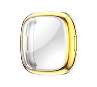 QINOUK Case for Fitbit Versa 4/Fitbit Sense 2 with Built in Screen Protector, [Anti-Scratch] Electroplated Soft TPU Thin Cover for Fitbit Versa 4/Fitbit Sense 2-Gold