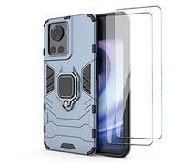 QINOUK Case for OnePlus 10R,Soft TPU & Hard PC Built-in Kickstand Ring Case with [2-Pack] Tempered Glass,Support Magnetic Car Mount,Anti-Scratch Protective Case for OnePlus 10R-Blue