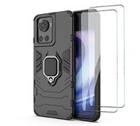 QINOUK Case for OnePlus 10R,Soft TPU & Hard PC Built-in Kickstand Ring Case with [2-Pack] Tempered Glass,Support Magnetic Car Mount,Anti-Scratch Protective Case for OnePlus 10R-Black