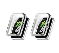 QINOUK Case for Samsung Galaxy Fit 3 with Built in Screen Protector, [2-Pack] [Anti-Scratch] Electroplated Soft TPU Thin Cover for Samsung Galaxy Fit 3-Silver