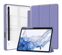 QINOUK Case for Samsung Galaxy Tab S9 Ultra, Soft TPU Smart Cover with Auto Sleep Wake, Clear Acrylic Back, Magnetic Stand, Purple