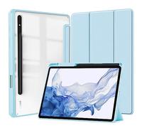 QINOUK Case for Samsung Galaxy Tab S9 Ultra, [Stand Feature] Soft TPU Smart Cover with Auto Sleep Wake, Clear Acrylic Back Case for Samsung Galaxy Tab S9 Ultra-Sky blue