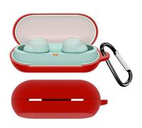 QINOUK for Sony WF-C500 Case,Dustproof,Shockproof and with D Shape Clip,Premium Soft Silicone Full Protective Case Compatible with Sony WF-C500-Red