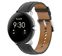 QINOUK Genuine Leather Watch Strap for Google Pixel Watch 2, Breathable, Tang Buckle Design, Black