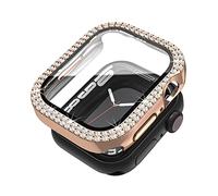 QINOUK Hard PC Case for Apple Watch Series 7 41mm with Built in Tempered Glass [Anti-Scratch],Case Face Set with 2 Rows of Shiny Diamonds,All Around Protection,for Apple Watch Series 7 41mm-Rose gold