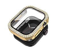 QINOUK Hard PC Case for Apple Watch Series 7 41mm with Built in Tempered Glass [Anti-Scratch],Case Face Set with 2 Rows of Shiny Diamonds,All Around Protection,for Apple Watch Series 7 41mm-Gold