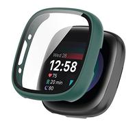 QINOUK Hard PC Case for Fitbit Versa 4/Fitbit Sense 2 with Built in Tempered Glass, [Anti-Scratch] All Around Protection Thin Case Compatible with Fitbit Versa 4/Fitbit Sense 2-Green