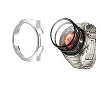 QINOUK Hard PC Case for Huawei Watch 4 Pro, Anti-Scratch Partial Protective Thin Case, [2-Pack] Soft Protective film, Bumper Cover Compatible with Huawei Watch 4 Pro-Silver