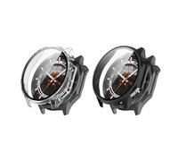 QINOUK Hard PC Case for OnePlus Watch 3 with Built in Tempered Glass, [2-Pack] All Around Anti-Scratch Protective Case Compatible with OnePlus Watch 3-Black Clear