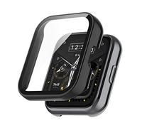 QINOUK Hard PC Case for Realme Watch 2 Pro with Built in Tempered Glass Screen Protector,[Anti-drop] Anti-Scratch Protective Thin Case Compatible with Realme Watch 2 Pro-Black