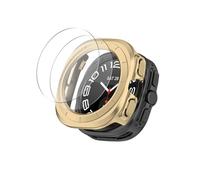QINOUK Hard PC Case for Samsung Galaxy Watch Ultra, Anti-Scratch Partial Protective Thin Case, [2-Pack] Soft Protective film, Bumper Cover Compatible with Samsung Galaxy Watch Ultra-Gold