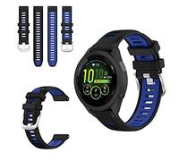QINOUK Silicone Strap for Garmin Forerunner 265, Breathable Soft Silicone Sport Replacement Strap, Two-tone Black Blue, 22mm, Adjustable Design