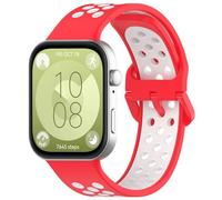 QINOUK Silicone Strap for Huawei Watch Fit 3, [Breathable] Soft Silicone Sport Replacement Strap, Two-tone Strap, Adjustable Design, for Huawei Watch Fit 3-Red