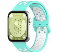 QINOUK Silicone Strap for Huawei Watch Fit 3, [Breathable] Soft Silicone Sport Replacement Strap, Two-tone Strap, Adjustable Design, for Huawei Watch Fit 3-Teal Green