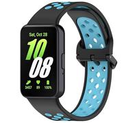 QINOUK Silicone Strap for Samsung Galaxy Fit 3, [Breathable] Soft Silicone Sport Replacement Strap, Two-tone Strap, Adjustable Design, for Samsung Galaxy Fit 3-Black Blue