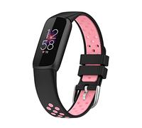 QINOUK Strap for Fitbit luxe,[Breathable,Light] Soft Silicone Tang Buckle Design,Two-tone strap,Sports Replacement Band for Women and Men,for Fitbit luxe-Black Pink