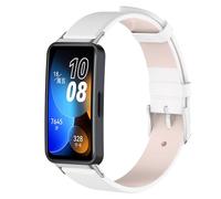 QINOUK Strap for Huawei Band 9, Breathable Genuine Leather Watch Strap, Tang Buckle Design, White, 2 cm, Standard Watch Band
