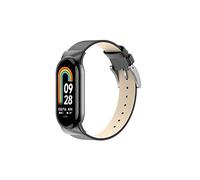 QINOUK Strap for Xiaomi Mi Smart Band 8, [Breathable] Genuine Leather Watch Strap, Tang Buckle Design, Replacement Bracelet Strap for Xiaomi Smart Band 8-Black