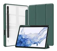QINOUK Tablet Case for Samsung Galaxy Tab S9 Ultra, Green, Soft TPU Smart Cover with Auto Sleep Wake, Clear Acrylic Back, Built-in Stand & Magnetic Closure