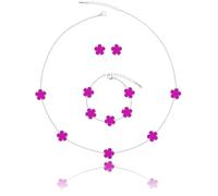 Qinpan Five Leaf Clover Necklace Bracelet and Stud Set for Women Lucky Flower Gold Plated Jewelry, 13*13mm, Yellow Gold, Chalcedony