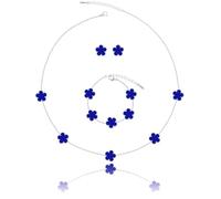 Qinpan Five Leaf Clover Necklace Bracelet and Stud Set for Women Lucky Flower Gold Plated Jewelry, 13*13mm, Yellow Gold, Chalcedony