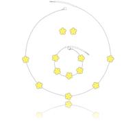 Qinpan Five Leaf Clover Necklace Bracelet and Stud Set for Women Lucky Flower Gold Plated Jewelry, 13*13mm, Yellow Gold, Chalcedony