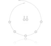 Qinpan Gold Plated Five Leaf Clover Necklace and Dangle Earrings Set for Women, Lucky Flower Jewelry, 13*13mm, Stainless Steel, No Gemstone