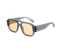 qinqilanqi-S Retro Oversized Double Bridge Sunglasses for Men and Women, Rectangular Aviator Glasses, Tortoiseshell Design, Wide Temples, Grey/Champagne, One Size