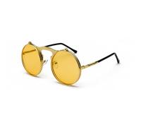 qinqilanqi-S Steampunk Flip Up Sunglasses - Round Metal Glasses for Motorcycle/PC (UV400), Gold/Ocean Yellow, 50 mm